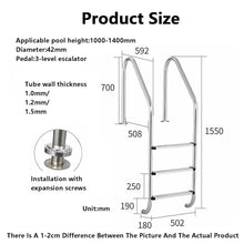 3 Step Swimming Pool Ladder,with Stainless Steel Armrests,Weight Capacity 550 Lbs,Easy to Climb for Open Air Bath Water Park(3-steps1.5mm)