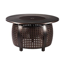 Oakland Living Aluminum 44 in. Round Fire Table Set Four Deep Seating Swivel Rockers, Fire Beads, Lid and Fabric Covers