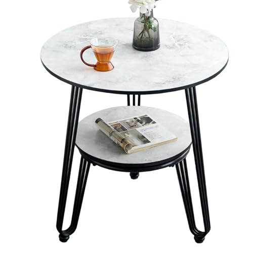 Side Table, Round Side Table with Storage Small Bedside with Metal Frame Modern Nightstand