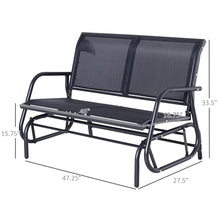 leoglint 2-Person Outdoor Chair Outdoor Glider Bench, Patio Double Swing Rocking Chair Loveseat w/Powder Coated Steel Frame for Backyard Garden Porch, Black