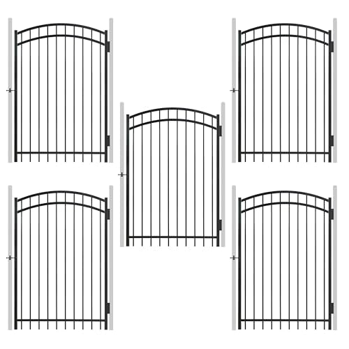 Fencer Wire Heavy Duty Arched Decorative Fence Gate, 6FT Height x 4FT Width Outdoor Fence Gate, Outdoor Anti-Rust Metal Steel Gate for Fencing Garden Barrier, with Gate Lock, Pack of 5