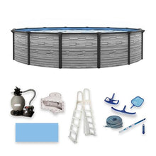 Blue Wave Montilla 24-ft Round 52-in Deep Above Ground Swimming Pool – with Steel Wall & Top Rails, Sand Filter, Overlap Liner, A-Frame Ladder & Maintenance Kit – Complete Outdoor Pool Accessories
