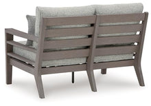 Signature Design by Ashley Hillside Barn Weather Resistant Outdoor Loveseat with Cushion and Pillows Light Brown & Light Gray