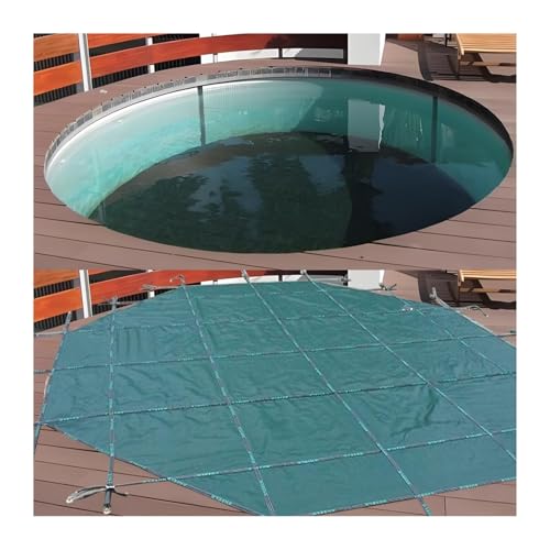 MZZKFC Green Round Pool Covers for In-Ground Swimming Pools, Winter Pool Safety Cover Load 200kg/441lbs, Pool Cover Saver Tarp Block Snow Mud Debris & Leaves(Wooden Deck,33.5'-1021cm)