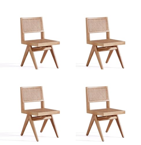 Manhattan Comfort Hamlet Rattan Wicker Cane Side Outdoor Dining Chair for Dining Room, Patio, Restaurant, Bistro, Cafe and Pub, Set of 4, Natural