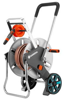 Gardena 18547 CleverRoll M Metal Frost-Proof Hose Cart with Easy Hose Guide, Includes: 85-Feet ½” Flex Hose, Cleaning Nozzle, and Connection Parts, Made in Germany
