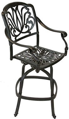 Patio Land Elizabeth Outdoor Patio Barstool Set of 4 Counter Height 26" Dark Bronze with Walnut Cushions