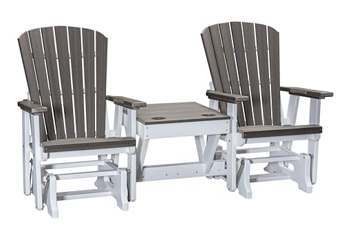 American Furniture Classics Model 515CGWT-K Double Glider with Center Table in Coastal Gray Woodgrain with a White Base, Made in The USA