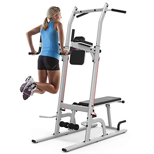 leikefitness Multifunction Power Tower Exercise Equipment Silver--With Bench
