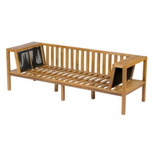 Christopher Knight Home PUMI Outdoor 2 Seater Acacia Wood Daybed with Water Resistant Cushions, Patio Sofa with Rope Accent & Built-in Side Storage Shelves, Slatted Outdoor Bench, Black+Cream+Teak