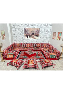 SODEF 19-Piece Red Turkish Corner Seating Set - Firm Foam Cushions - Washable Covers - Red