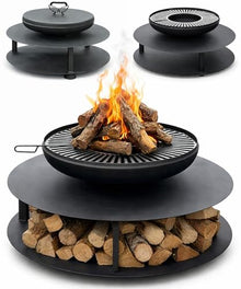 eldimer no.06 - Wood Burning Carbon Steel Fire Pit with Table - 23.6" Bowl and 35.6" Table - Industrial Outdoor Fire Bowl for Backyard and Patio