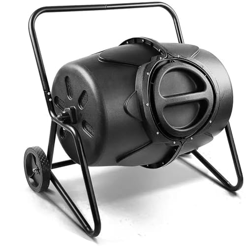 Tumbler Large Compost Bin, 170L Outdoor Yard Trash Can with Wheels, 360° Rolling Compost Bin, Mobile Heavy Duty Garbage Dumpster, for Parks, Gardens, Farms, Orchards