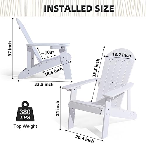 hOmeQomi Adirondack Chairs Set of 4 All Weather Resistant Plastic Outdoor Chairs with Cup Holder White