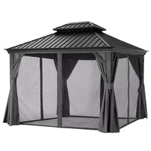 ABCCANOPY Hardtop Gazebo 10x12 Outdoor Metal Pavilion with Netting and Curtain Dark Gray