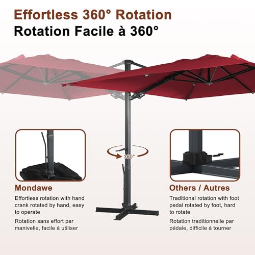 MONDAWE 10x13 ft Cantilever Umbrella with LED Light, 360° Rotation, Aluminum Frame Red (LED + Bluetooth)