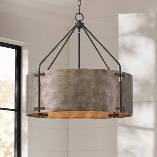 Julian 22" Wide Rustic Silver Metal Drum Pendant Light Light Fixture