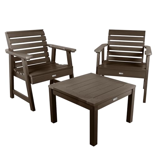 highwood AD-KITCHGW2-ACE Weatherly 2 Garden Chairs with 1 Square Side Table, 3-Piece Set, Weathered Acorn