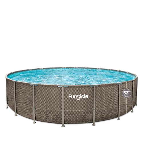 Funsicle Oasis Designer Above Ground Metal Frame Swimming Pool Set – with FB1800S AutoSkimmer Pump, Ladder, Cover, Cloth & Deluxe Maint. Kit, 22' x 52", Round, Double Rattan