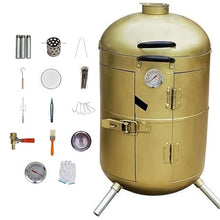 AoForce Charcoal Grill Pellet Smokers S-Shaped Door Design 360° All-Around Grilling Diameter 32CM Equipped with Thermometer and Grill Rack Stainless Steel Material Smoker(Gold)