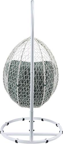 Acme Simona Patio Swing Chair with Stand, Green Fabric & White Wicker Green Fabric & White Wicker//Outdoor