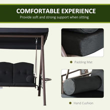 3-Seat Patio Swing Chair with Canopy & Side Trays, Black