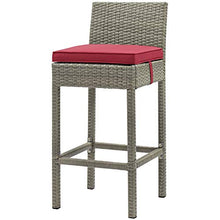 Contemporary Outdoor Patio Garden Bar Side Stool Chair, Set of Four, Fabric Rattan Wicker, Red