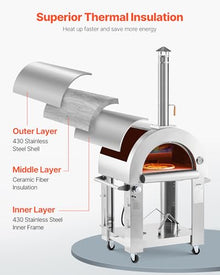 VEVOR Dual Fuel Giant Pizza Oven Outdoor, 26" Artisan Large Pizza Ovens, Pellet & Propane Gas Kiln Pizza Maker with Wheels, Pizza Stone, Multi Fuel Cooker for Camping & Backyard