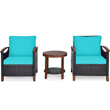 DUYHBAWRS 3PCS Patio Rattan Furniture Set Solid Wood Frame Cushion Sofa Round Table Shelf Seat Cushion(D)