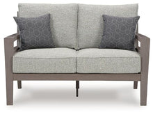 Signature Design by Ashley Hillside Barn Weather Resistant Outdoor Loveseat with Cushion and Pillows Light Brown & Light Gray