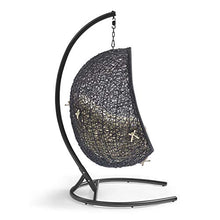 Modway Encase Wicker Rattan Outdoor Patio Swing Chair with Stand Black Beige