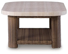 Signature Design by Ashley Angel Island Casual Outdoor Coffee Table with Lower Shelf, Beige & Medium Brown