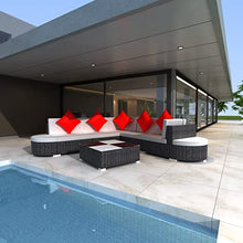 GPWERSDF 8-Piece Modular Garden Lounge Set Black, 8 Piece Outdoor Lounge Set with Black Steel Frame, Large Patio Seating for Up to 7 Guests