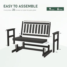 Furnimart Patio Glider Bench, HDPE All-Weather Outdoor Glider for 2-Person, Heavy-Duty No-Wobble Frame, Supports 660 LBS, Porch, Backyard, Garden & Deck, Black