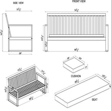 Grafton Eucalyptus 3-Seat Outdoor Bench - Weather-Resistant Gray Cushions, Durable Termite-Resistant Wood, Ideal for Patio & Garden, 74.5 in. W x 31.5 in. D x 33.5 in. H