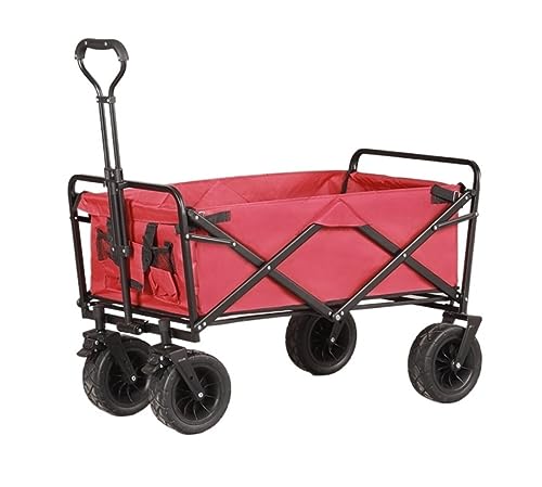 BIOMICE Collapsible Wagon Folding Garden Trolley Cart with 4 Beach Wheels Heavy Duty Wagon Shopping Cart for Outdoor Camping Pull Truck Garden Cart(B)