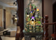 Mountain Waterfall Fountain with LED Lights and Oriental Accents – Indoor/Outdoor Zen Water Feature for Home, Garden, or Office Decor(7001+30019)