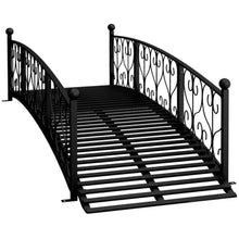Hassyee Sturdy 7' Metal Arch Bridge with Ornate Scrollwork Rails & Steady Handrail Support for Creek Crossings, Decorative Footbridge with Weather-Shield Coating and Stable Tread for Garden Pathways