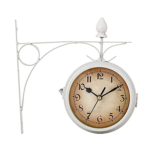 Wall Clock, Double Sided Wall Clock, Outdoors Vint Retro Double Sided Wall Clock European Style Iron Wall Clock Retro Decorative Standing Clock Hanging Decorative Suitable For Indoor And Outdoor Black