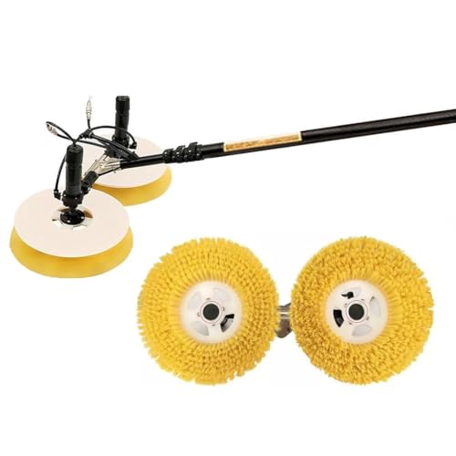 FENOKD Cleaning Brush Electric Window Cleaning Pole Cleaner Kit, Double Head Automatic Solar Panel Cleaning Brush Tool, Adjiustable Brush Head, Extendable Pool Cleaning Brush