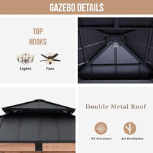 ABCCANOPY Wood Gazebo 11x11 Black - Outdoor Patio Wooden Gazebo with Hardtop Metal Double Roof