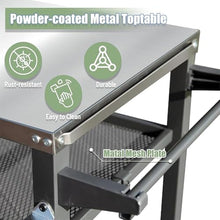 RCJCQSR 3-Shelf Outdoor Grill Table, Movable Stainless Steel Flattop Grill Cart, Multifunctional Metal Work Table Dining Cart Table with Double-Shelf for Indoor & Outdoor Cooking