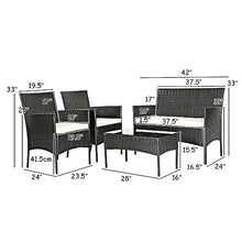 DUYHBAWRS 4PCS Patio Rattan Furniture Set Cushioned Sofa Coffee Table Backyard Porch
