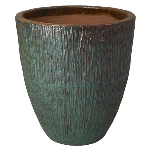 Emissary Home and Garden 26in. L x 29.5in. H Teal Stoneware Round Planter with High-fire Treatment (Set of 1)