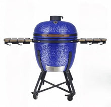 JOSOGO 26 Inch Large Outdoor BBQ Grill, European American Style Big Iron Egg Ceramic Smoker Roaste(Blue)