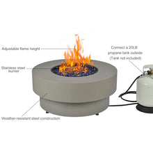 Propane Outdoor Fire Pit Table, Flint & Concrete Look 32-inch Round Patio Propane Fire Table 50,000 BTU w/Lid, Glass Rocks, Cover, Pre-Attached 10ft Hose
