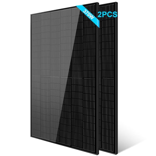 SUNGOLDPOWER 2pcs 370W Solar Panels Monocrystalline, Grade A Solar Cell, Waterproof IP68, High Efficiency Solar Panel On/Off Grid Supplies for Charging Station, Household, Marine, RV, Tiny House,Black