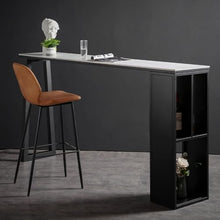 DESALAI Kitchen Industrial High Table with Black Metal Base,Creative Slate top Standing bar Table,Long Breakfast Bar Table with Storage,Modern Square Outdoor Side Table,No stools(White,100 * 4