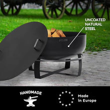 Ignition XXL Extra Large Handcrafted Fire Pit with Black Cover Lid and Wood Burning Fireplace for Backyard Bonfire Campfire for Outside, Extra Large Depth Outdoor 32" Steel Firepit, by Good Directions