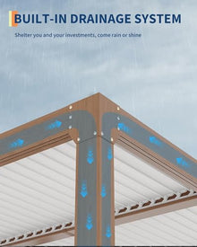 Garvee Aluminum Louvered Pergola, Adjustable 0°-90° Roof with Hand Crank, Reinforced Rust-Resistant Frame, Integrated Drainage, Modern Hardtop Outdoor Shade for Patio, Deck, Backyard